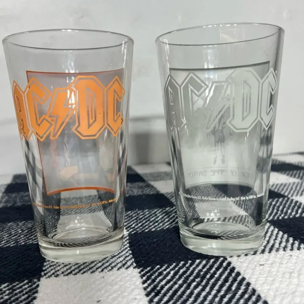 AC/DC Pint Glass Set Highway To Hell Flick Of The Switch Rock Barware Set Of 2